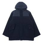 NAUTICA Different Materials Overcoat XL Navy Wool Hood Retractable Double Zip