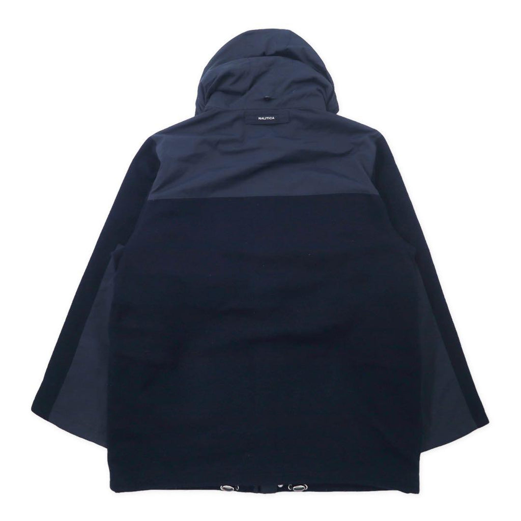 NAUTICA Different Materials Overcoat XL Navy Wool Hood Retractable Double Zip
