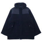 NAUTICA Different Materials Overcoat XL Navy Wool Hood Retractable Double Zip