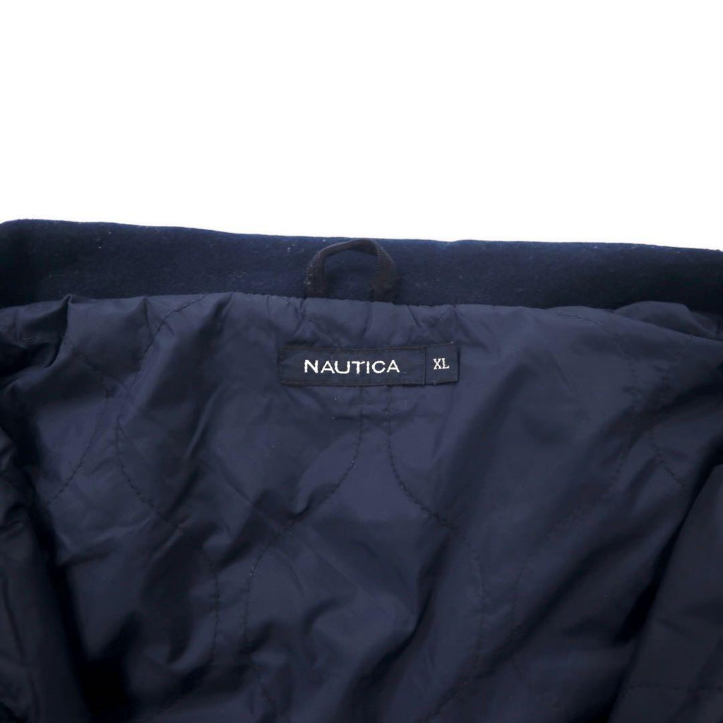 NAUTICA Different Materials Overcoat XL Navy Wool Hood Retractable Double Zip