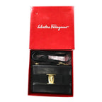 Salvatore Ferragamo Wallet with Shoulder Strap Black Leather 22 5619 Vara Bow Made in Italy