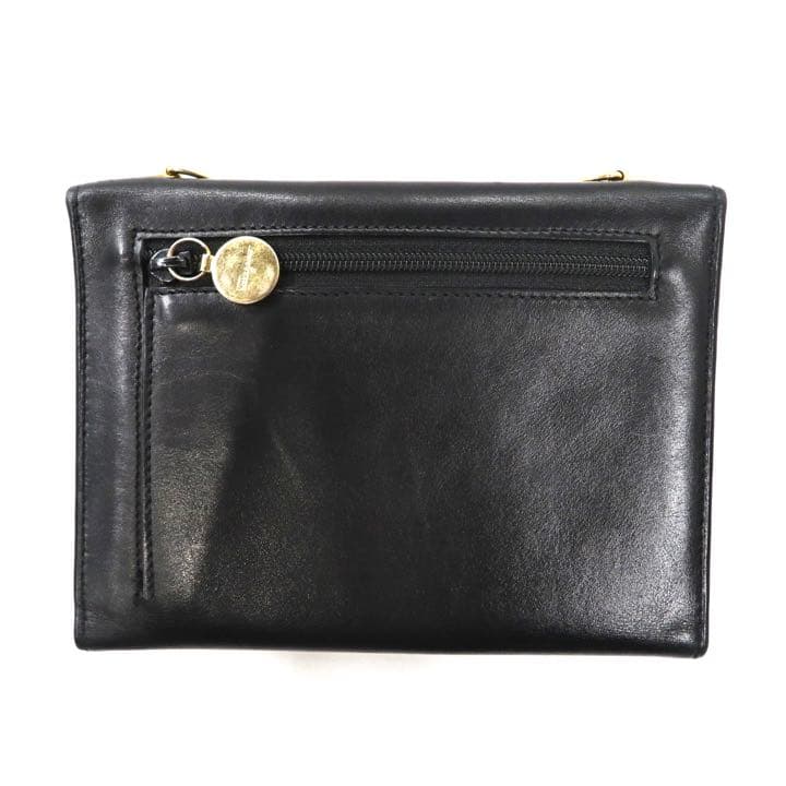 Salvatore Ferragamo Wallet with Shoulder Strap Black Leather 22 5619 Vara Bow Made in Italy