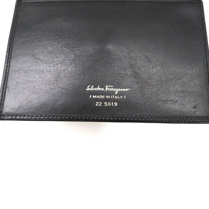 Salvatore Ferragamo Wallet with Shoulder Strap Black Leather 22 5619 Vara Bow Made in Italy