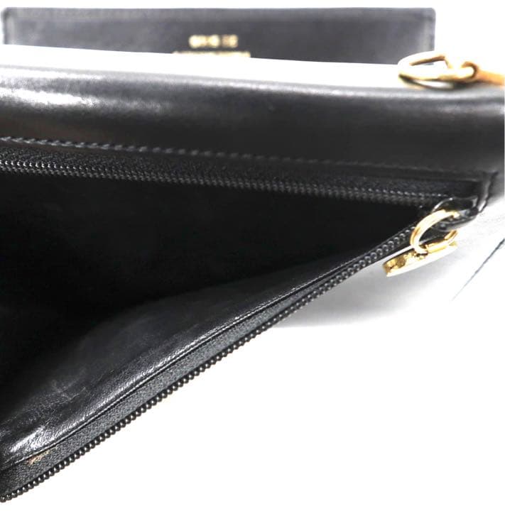 Salvatore Ferragamo Wallet with Shoulder Strap Black Leather 22 5619 Vara Bow Made in Italy