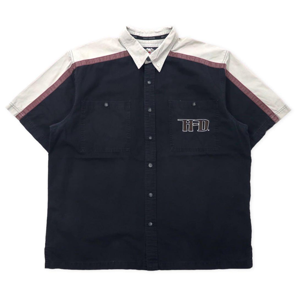 HARLEY DAVIDSON Short Sleeve Work Shirt XL Black Cotton Logo Embroidery