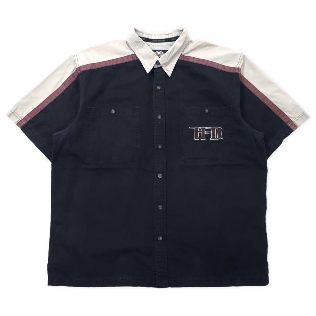 HARLEY DAVIDSON Short Sleeve Work Shirt XL Black Cotton Logo Embroidery