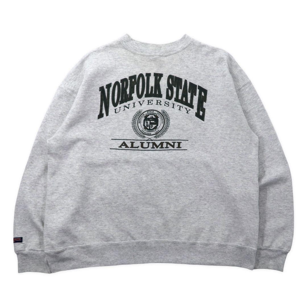 JAN SPORT Made in USA 90's College Print Sweatshirt XXL Gray Cotton Brushed Lining NORFOLK STATE UNIVERSITY Big Size