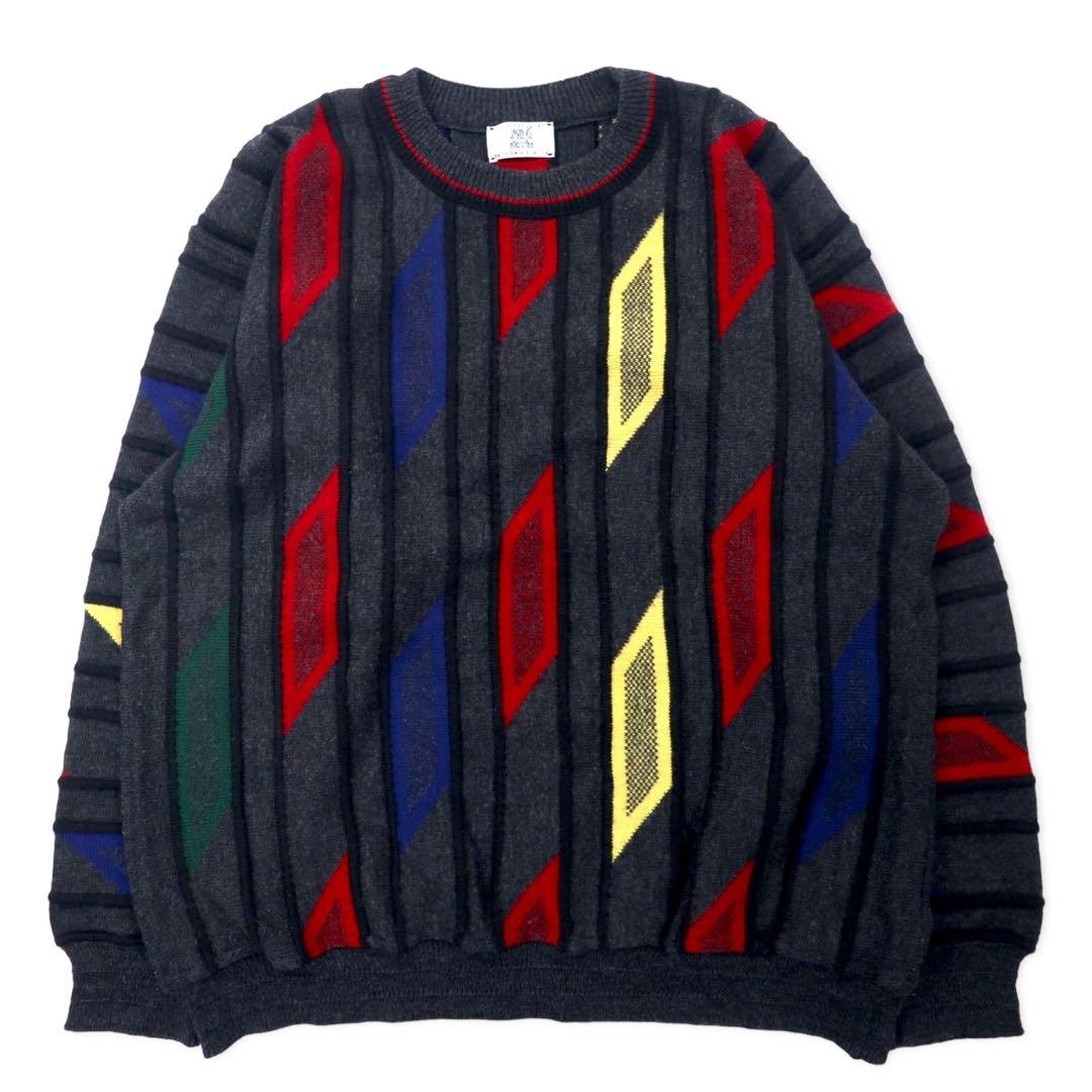 Alba Moda 3D Knit Sweater L Gray All Over Pattern Wool Euro Vintage