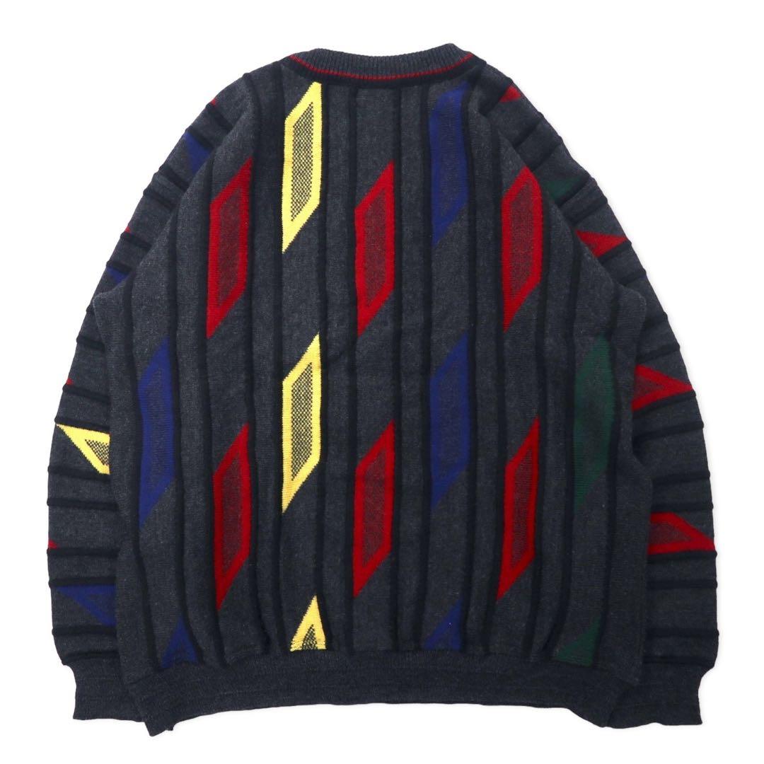 Alba Moda 3D Knit Sweater L Gray All Over Pattern Wool Euro Vintage