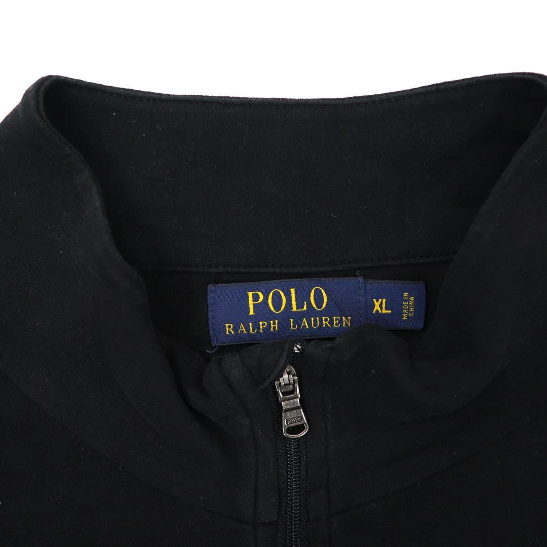POLO RALPH LAUREN Half Zip Track Shirt XL Black Cotton PIMA SOFT TOUCH Side Line Small Pony Embroidery