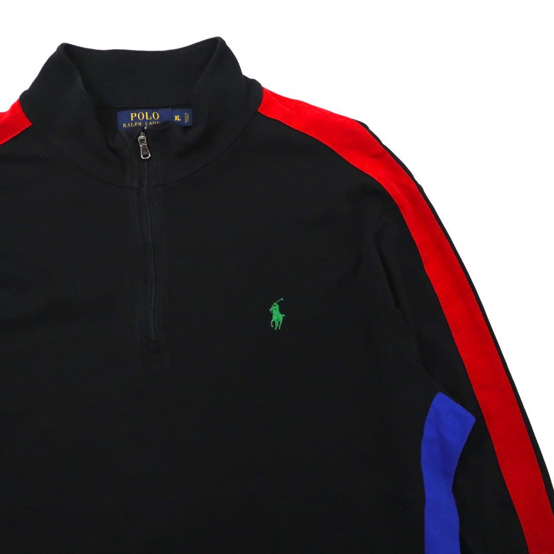 POLO RALPH LAUREN Half Zip Track Shirt XL Black Cotton PIMA SOFT TOUCH Side Line Small Pony Embroidery