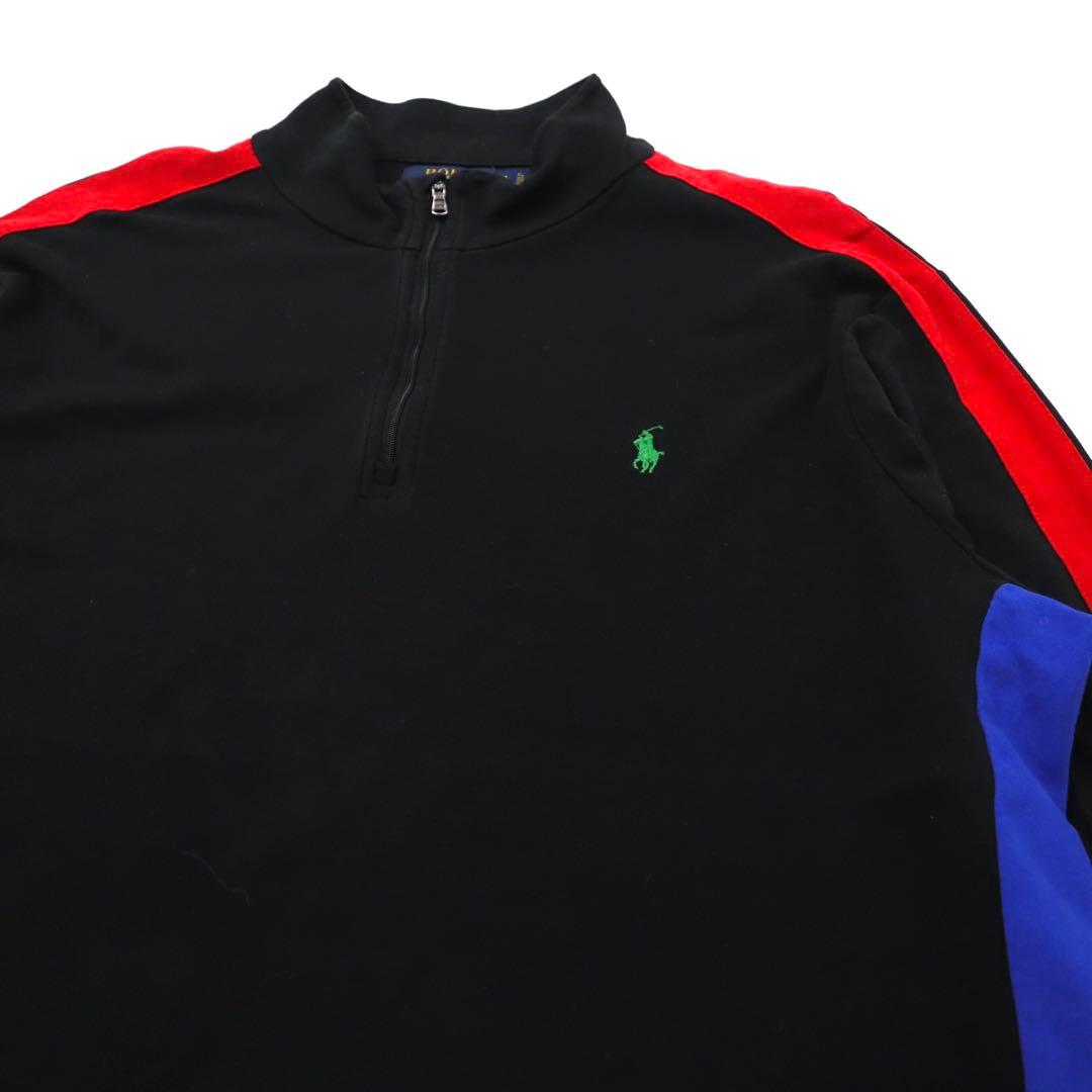 POLO RALPH LAUREN Half Zip Track Shirt XL Black Cotton PIMA SOFT TOUCH Side Line Small Pony Embroidery