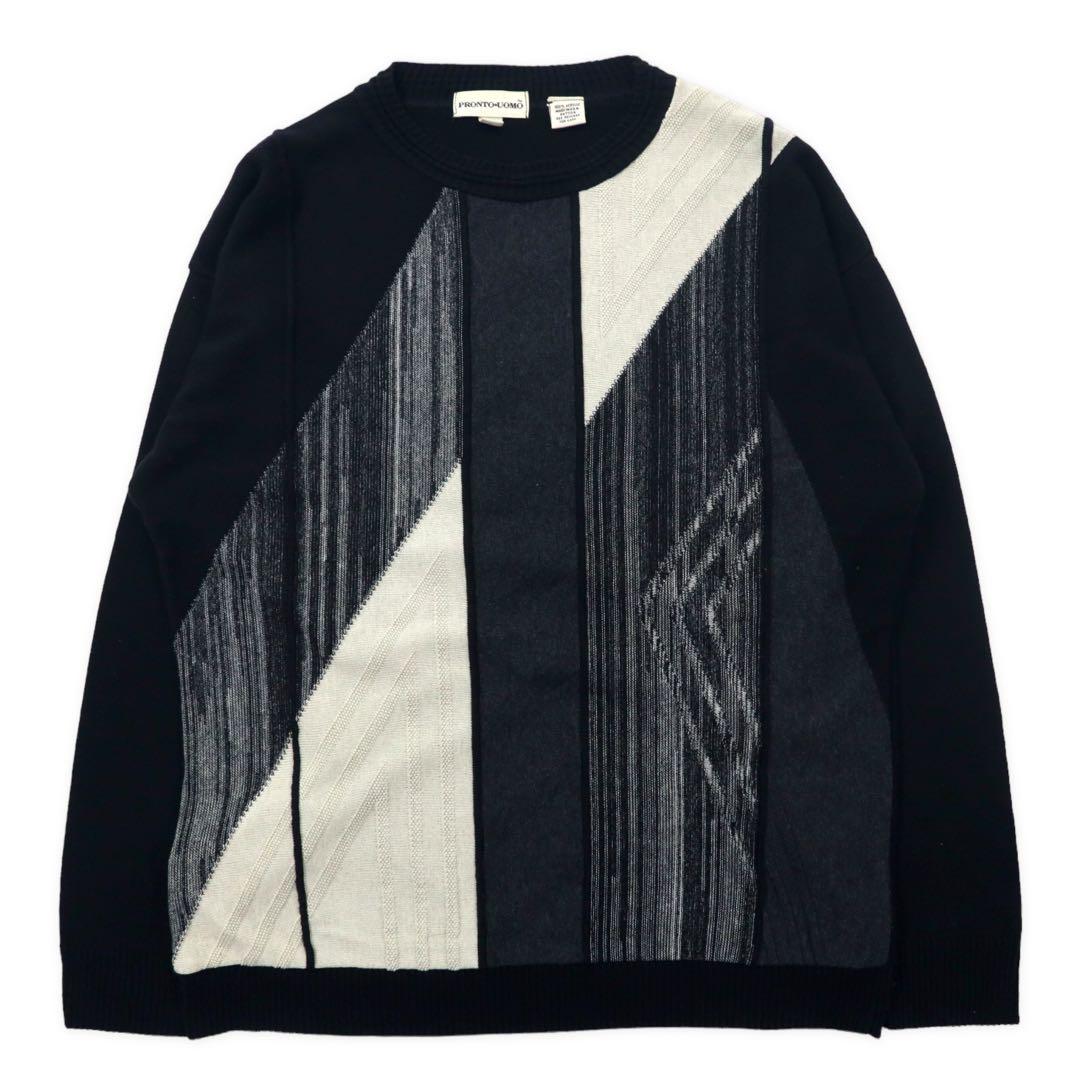 PRONTO UOMO USA crew neck knit sweater M black acrylic all over pattern stripe