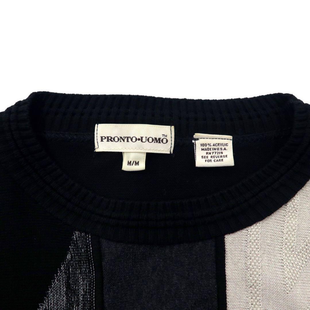 PRONTO UOMO USA crew neck knit sweater M black acrylic all over pattern stripe