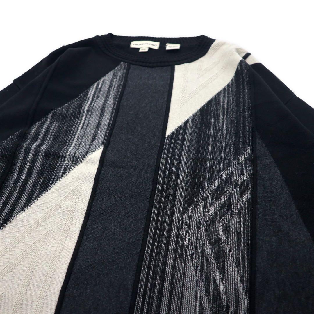 PRONTO UOMO USA crew neck knit sweater M black acrylic all over pattern stripe