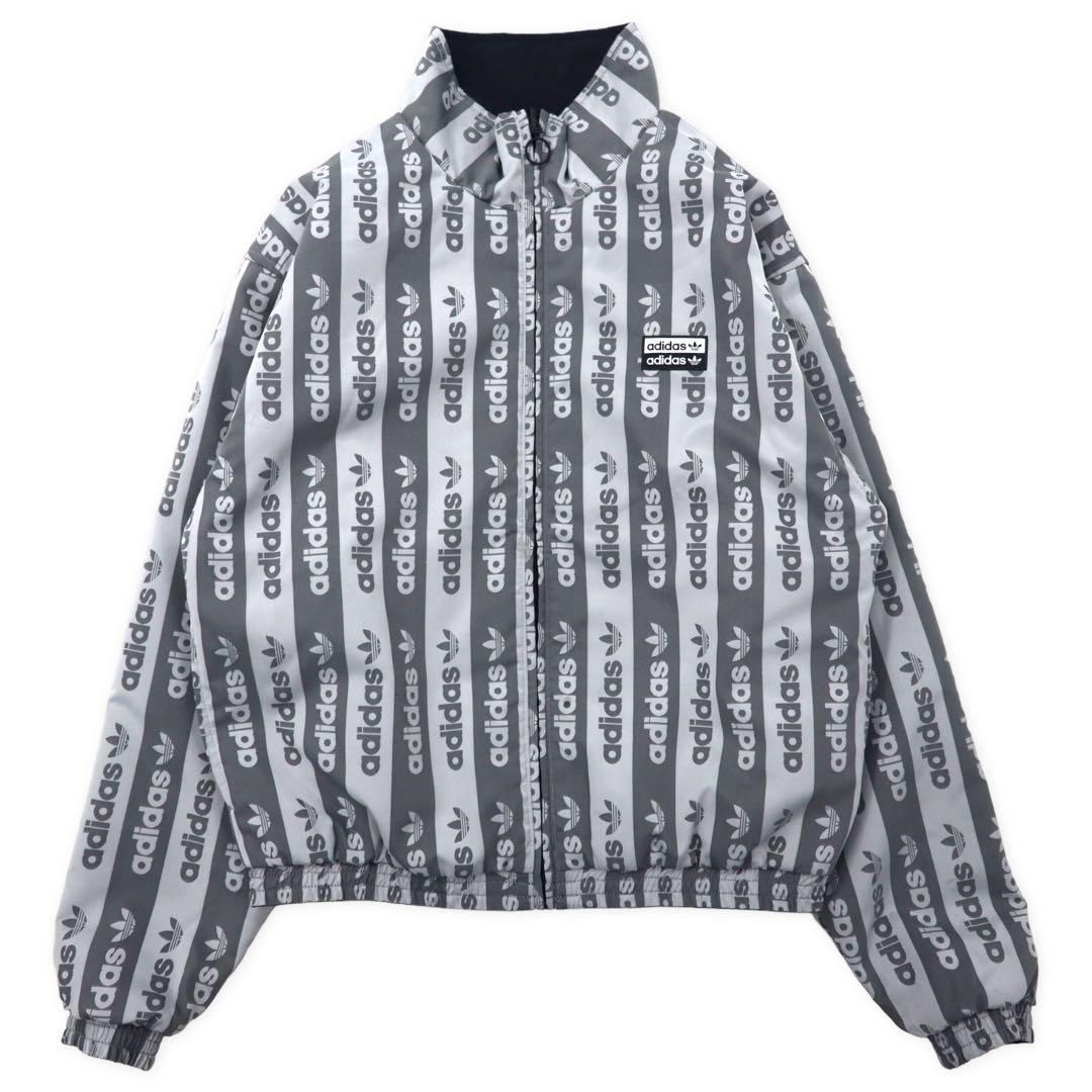 adidas originals 総柄 リバーシブルジャケット M グレー ブラック トレフォイルロゴ ナイロン FQ2411