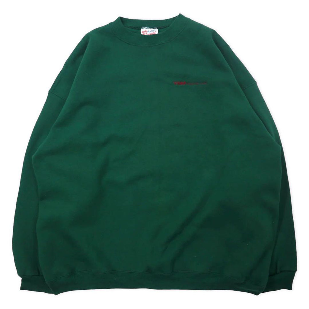 Hanes Made in USA 90's HEAVYWEIGHT Crew Neck Sweat XXL Green Cotton Brushed Back One Point Embroidery TDM TILING INC. Big Size