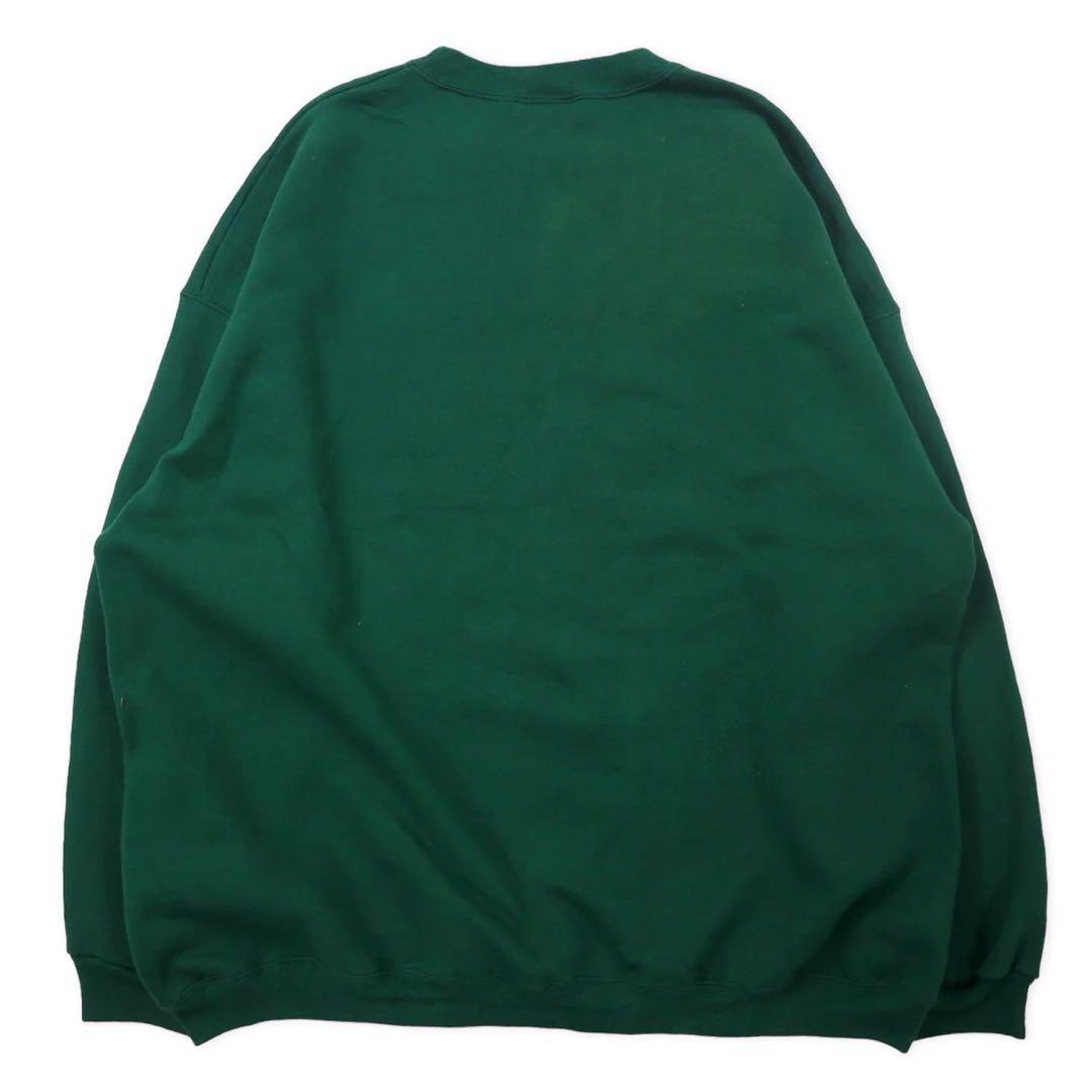 Hanes Made in USA 90's HEAVYWEIGHT Crew Neck Sweat XXL Green Cotton Brushed Back One Point Embroidery TDM TILING INC. Big Size