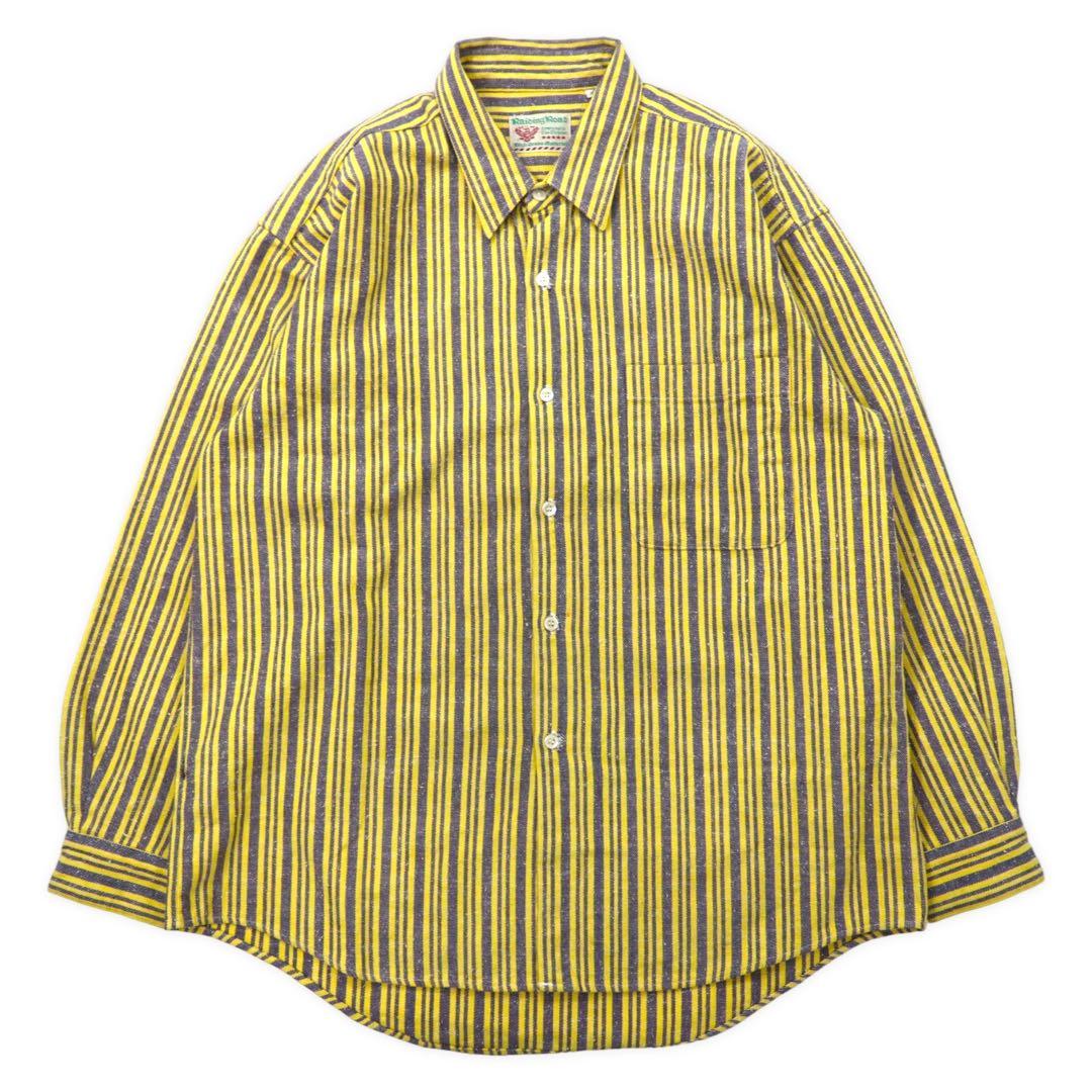 Raiding Road Oversized Striped Shirt FREE Yellow Gray Cotton Made in Japan