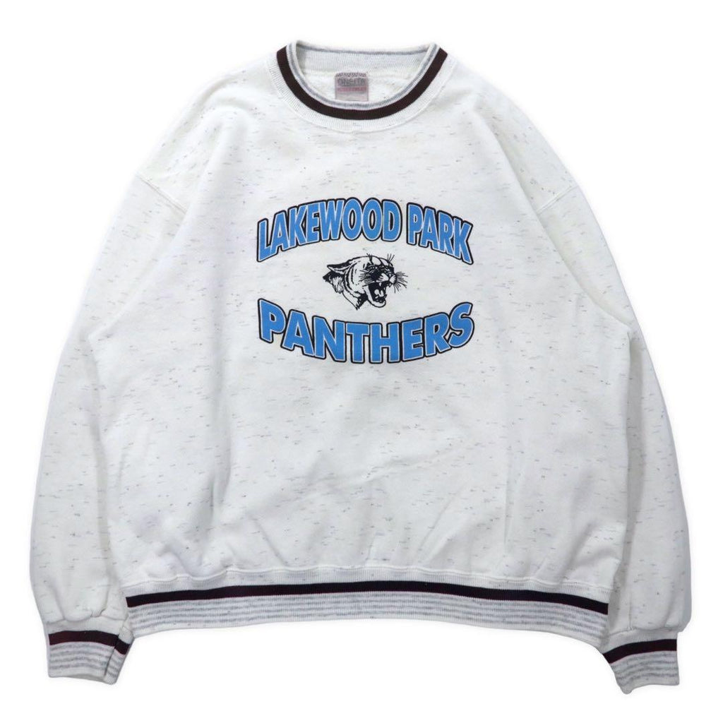 ONEITA Made in USA 90's Ribline Sweatshirt XL White Cotton Brushed Lining LAKEWOOD PARK PANTHERS Big Size