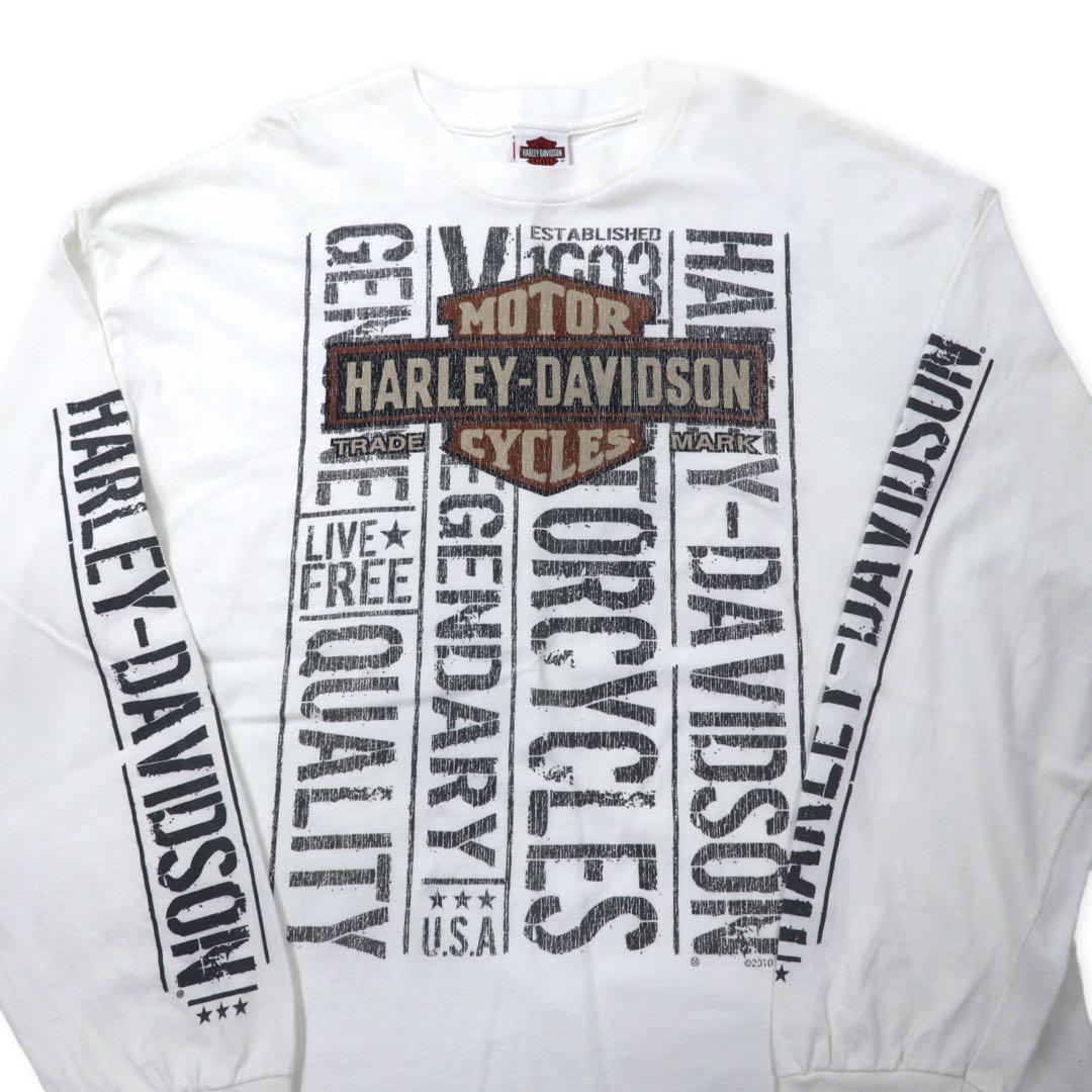 HARLEY DAVIDSON Logo Print Long Sleeve T-Shirt Long T-shirt 2XL White Cotton Double Sided Print Sleeve Logo BEAUMONT, TEXAS Big Size Made in Mexico