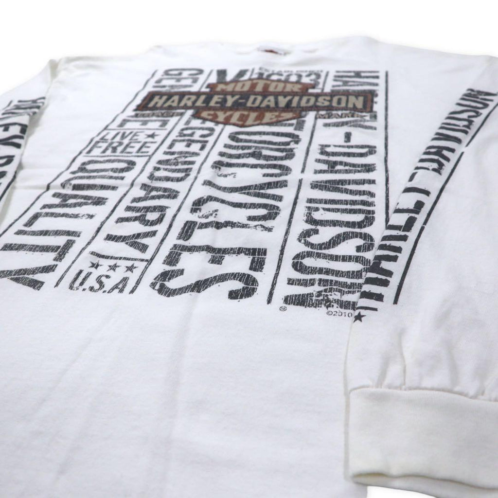 HARLEY DAVIDSON Logo Print Long Sleeve T-Shirt Long T-shirt 2XL White Cotton Double Sided Print Sleeve Logo BEAUMONT, TEXAS Big Size Made in Mexico