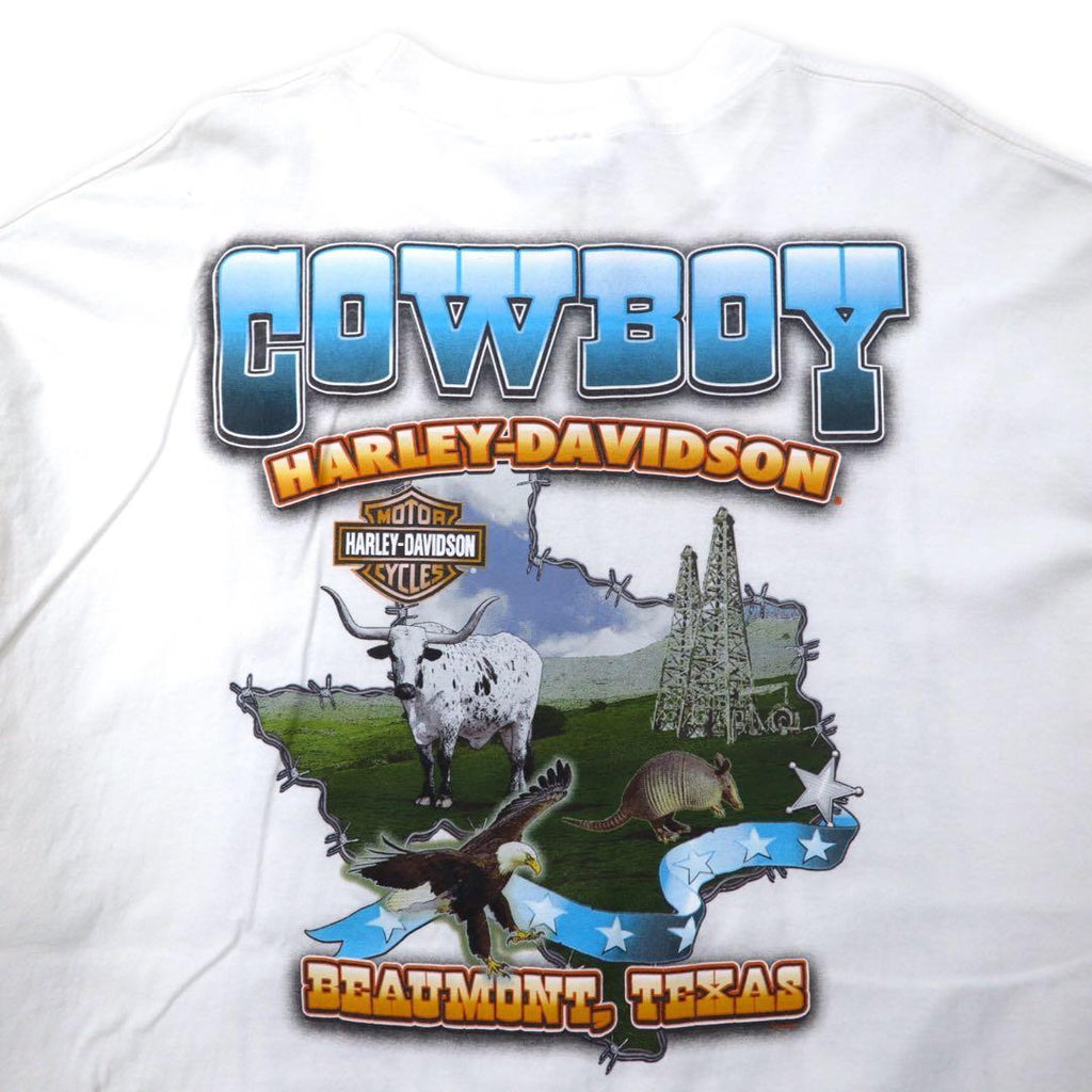HARLEY DAVIDSON Logo Print Long Sleeve T-Shirt Long T-shirt 2XL White Cotton Double Sided Print Sleeve Logo BEAUMONT, TEXAS Big Size Made in Mexico