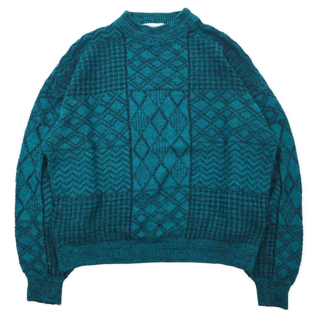 McGREGOR 80's Bottle Neck Low Gauge Knit Sweater L Green Acrylic All Over Pattern Crazy Pattern