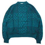 McGREGOR 80's Bottle Neck Low Gauge Knit Sweater L Green Acrylic All Over Pattern Crazy Pattern