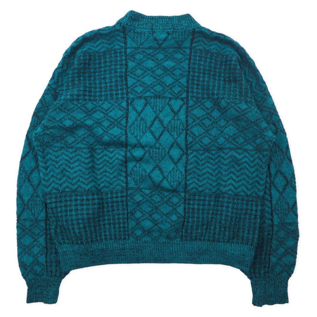 McGREGOR 80's Bottle Neck Low Gauge Knit Sweater L Green Acrylic All Over Pattern Crazy Pattern