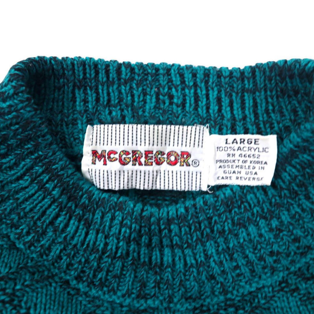 McGREGOR 80's Bottle Neck Low Gauge Knit Sweater L Green Acrylic All Over Pattern Crazy Pattern