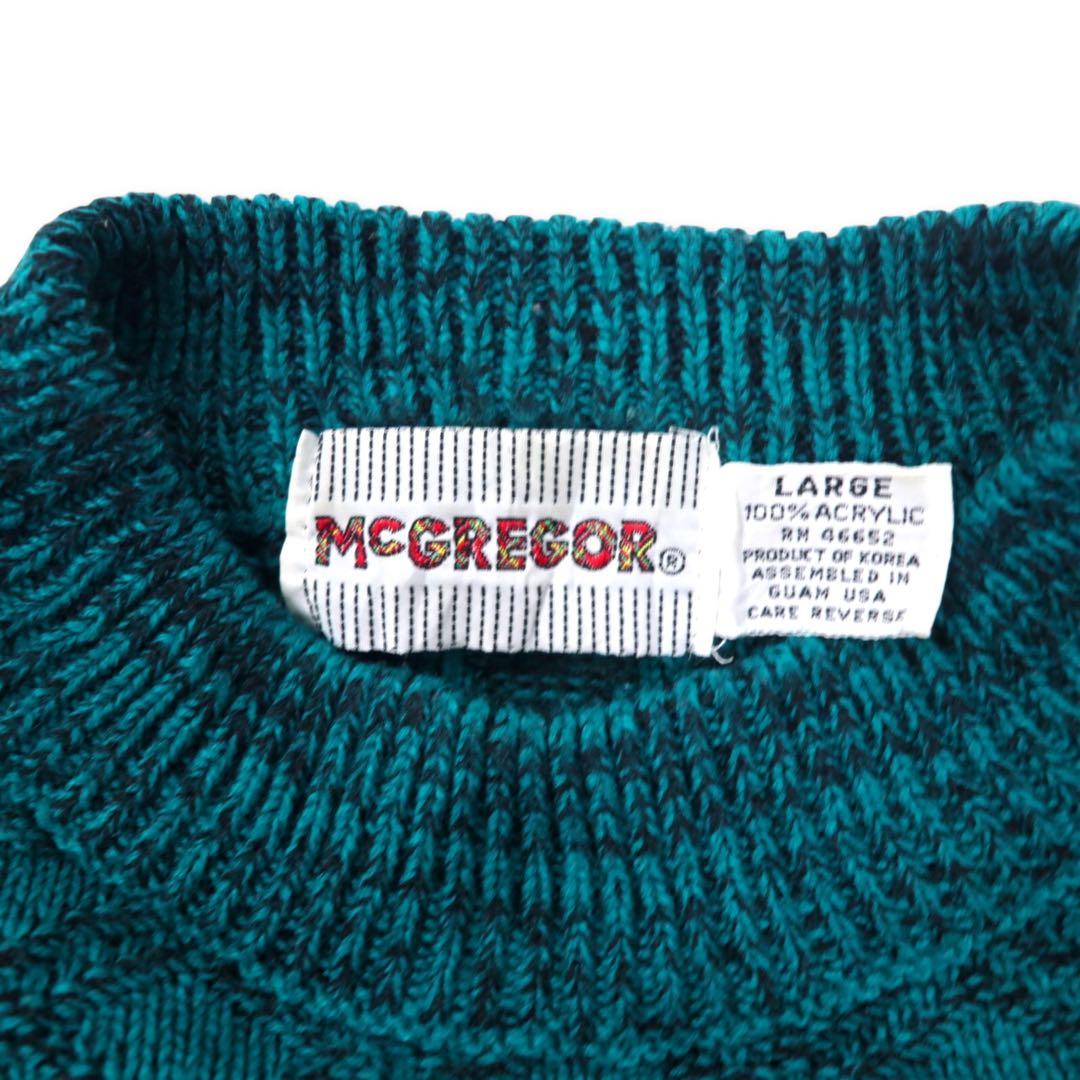 McGREGOR 80's Bottle Neck Low Gauge Knit Sweater L Green Acrylic All Over Pattern Crazy Pattern