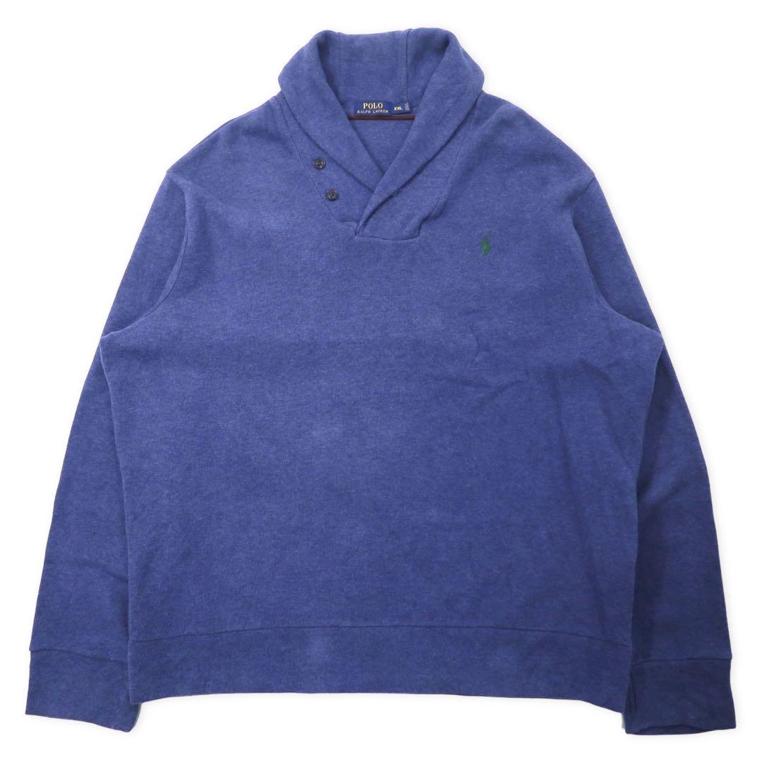 Polo by Ralph Lauren Shawl Collar Knit Sweater XXL Navy Cotton Leather Elbow Patch Small Pony Embroidery Big Size