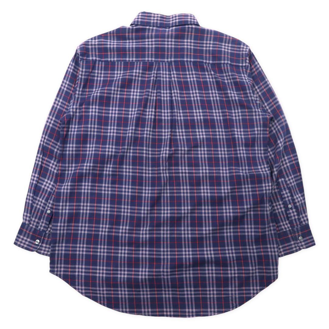 BURBERRY Old Nova Check Button Down Shirt M Navy Cotton One Point Logo Embroidery