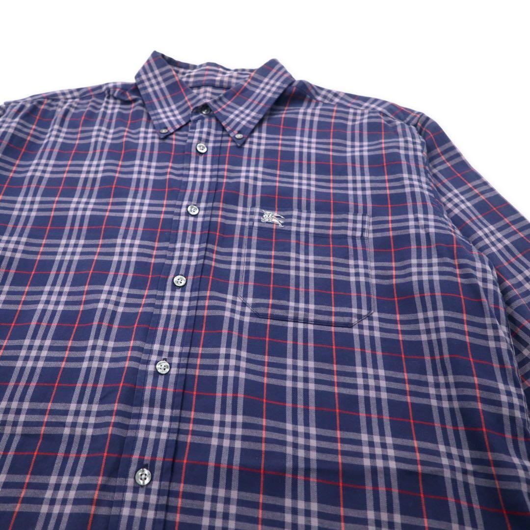 BURBERRY Old Nova Check Button Down Shirt M Navy Cotton One Point Logo Embroidery