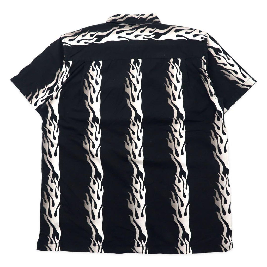 FREAKY 90's Fire Pattern Short Sleeve Shirt Aloha Shirt L Black Cotton All Over Pattern