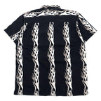 FREAKY 90's Fire Pattern Short Sleeve Shirt Aloha Shirt L Black Cotton All Over Pattern