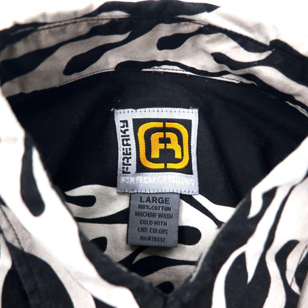 FREAKY 90's Fire Pattern Short Sleeve Shirt Aloha Shirt L Black Cotton All Over Pattern