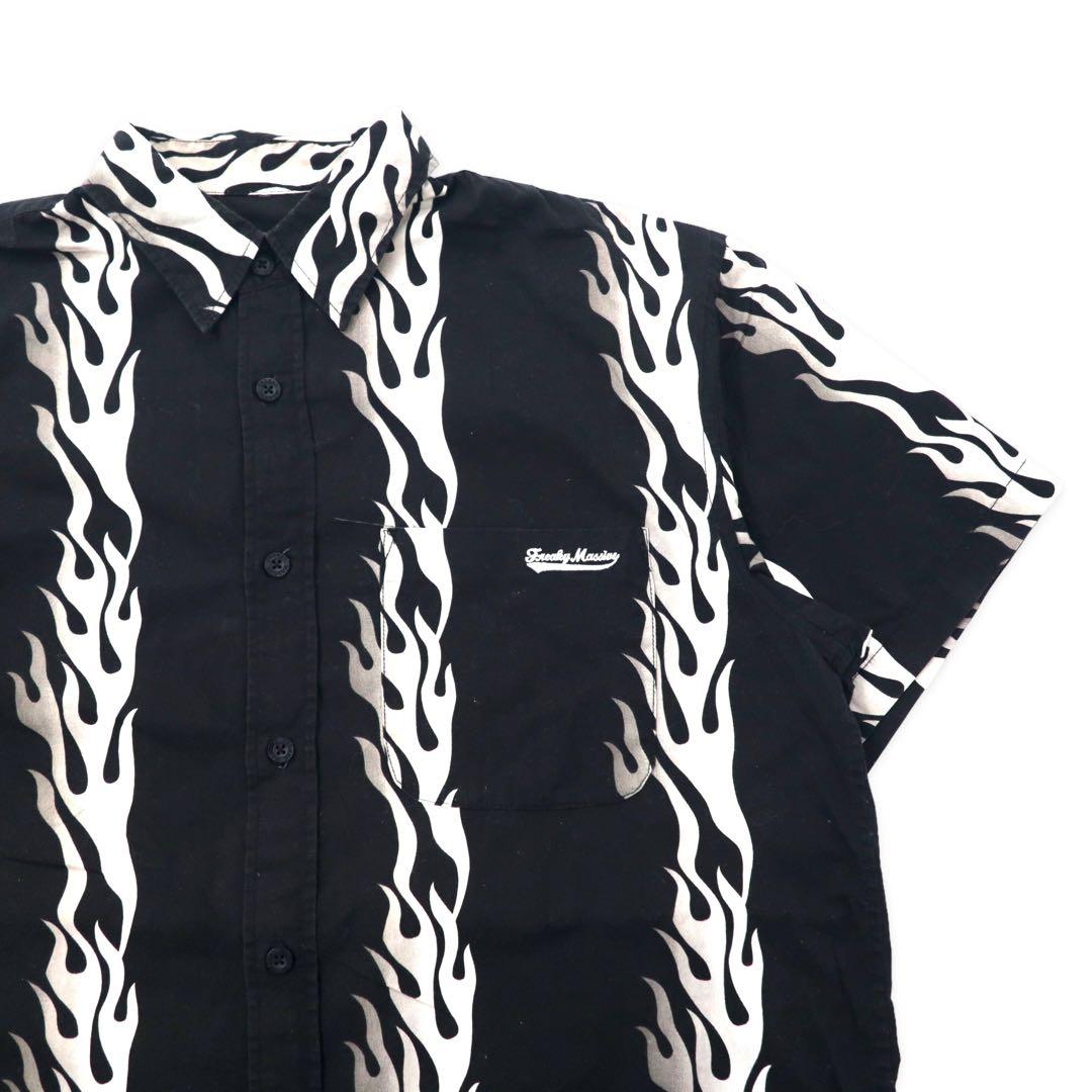 FREAKY 90's Fire Pattern Short Sleeve Shirt Aloha Shirt L Black Cotton All Over Pattern