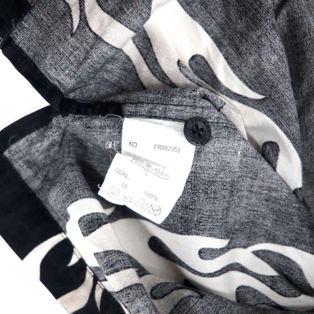 FREAKY 90's Fire Pattern Short Sleeve Shirt Aloha Shirt L Black Cotton All Over Pattern