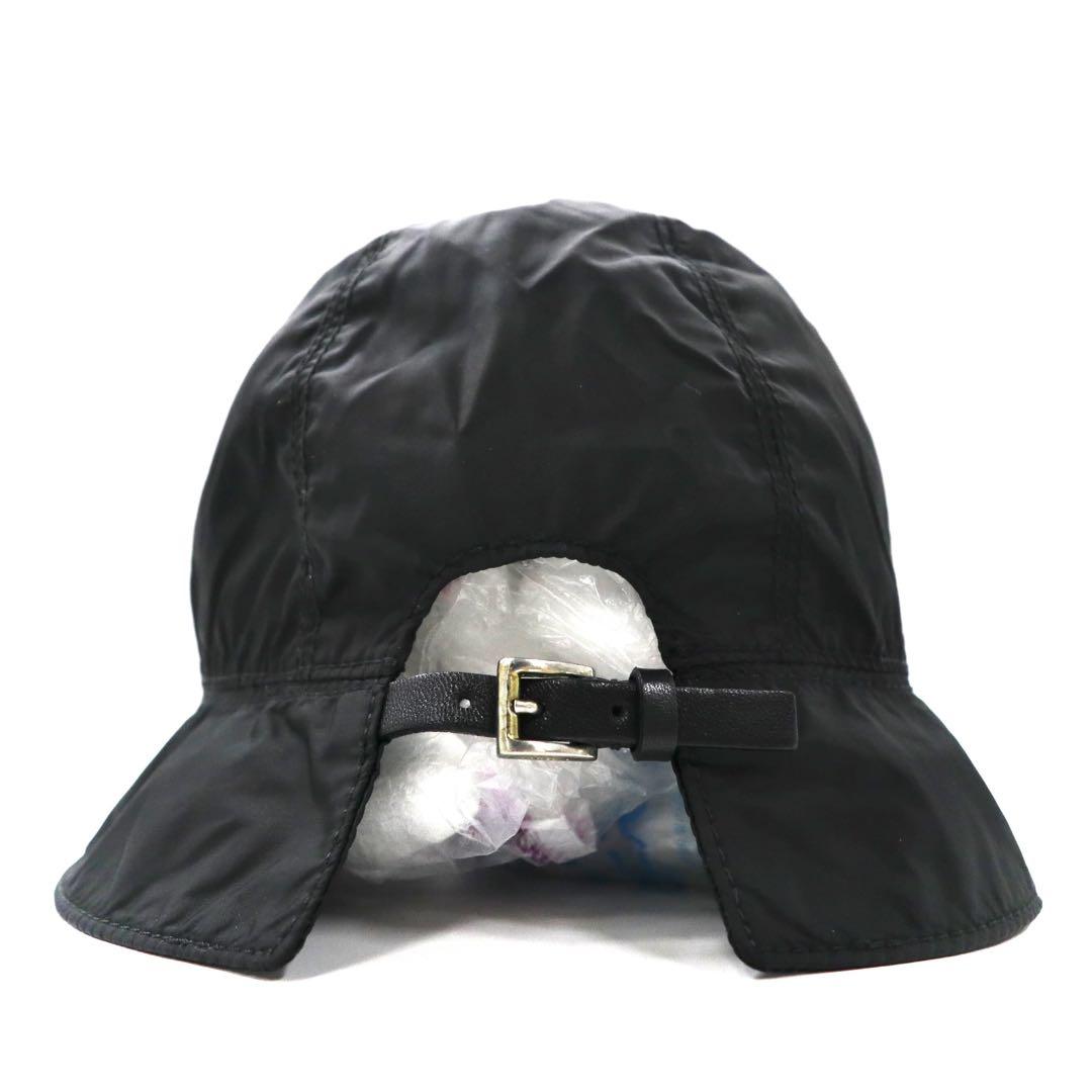 PRADA Bucket Hat S Black Nylon Logo Embroidery Leather Belt Made in Italy