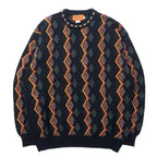 CORSINI ITALIA 90's Allover Design Knit Sweater 3L Black Wool Big Size Made in Japan