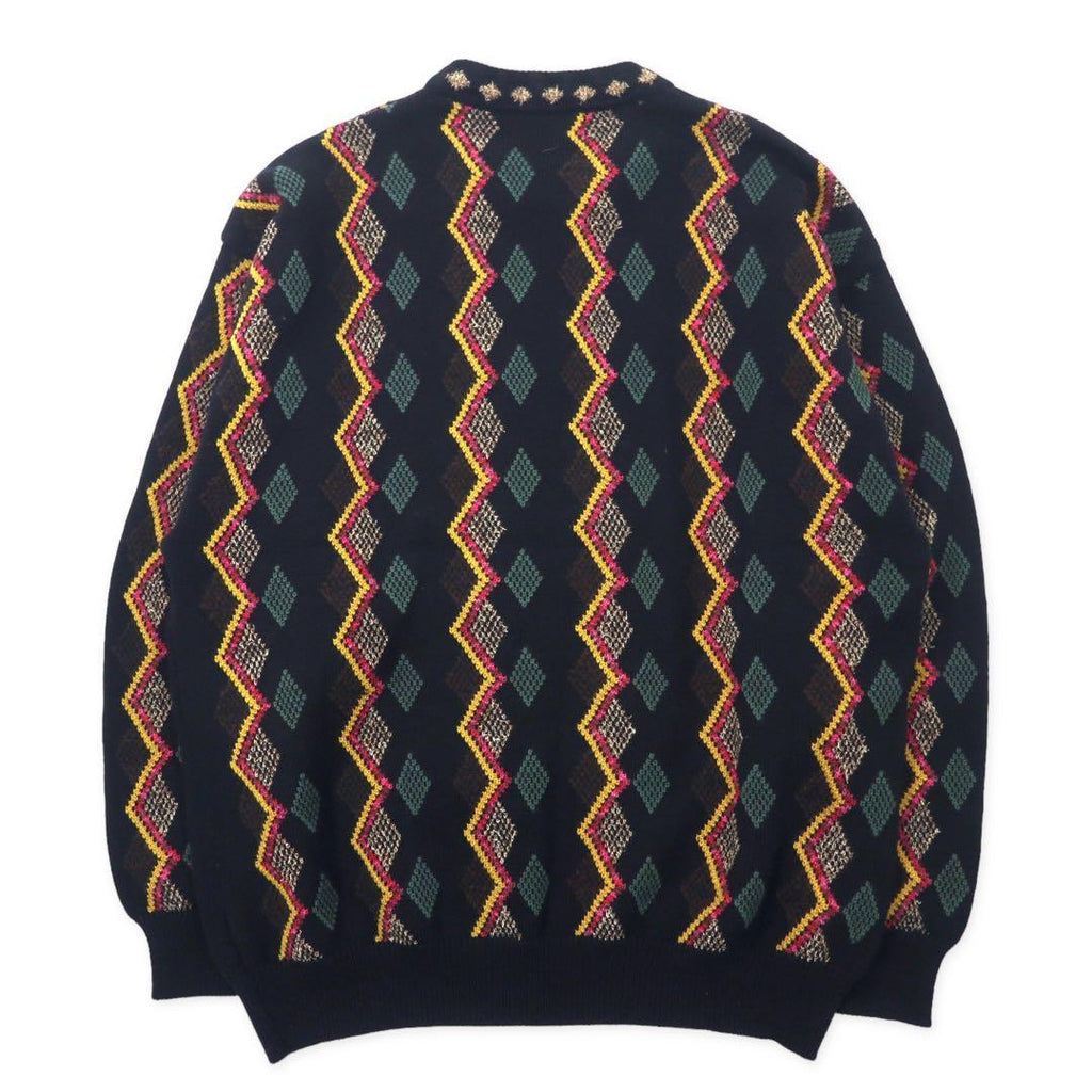 CORSINI ITALIA 90's Allover Design Knit Sweater 3L Black Wool Big Size Made in Japan