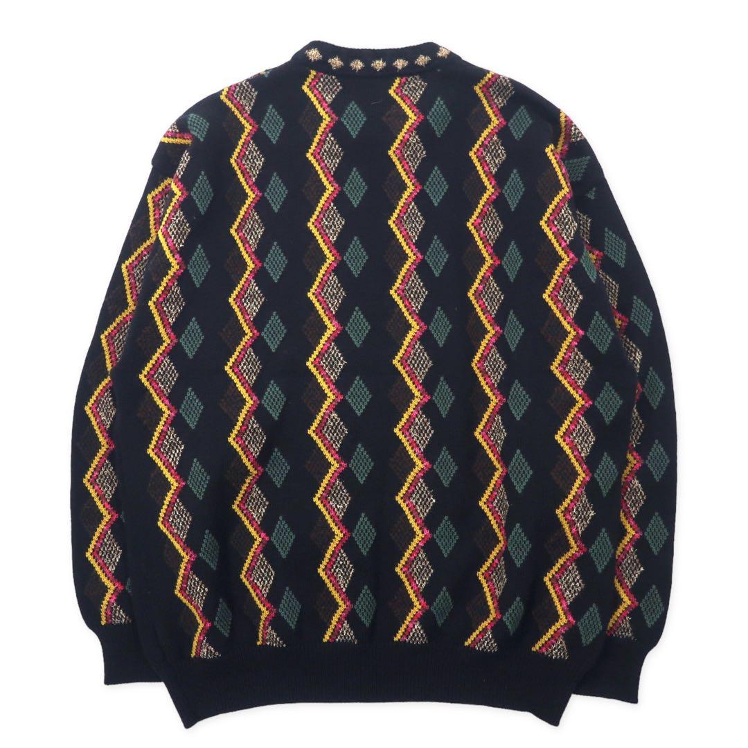 CORSINI ITALIA 90's Allover Design Knit Sweater 3L Black Wool Big Size Made in Japan