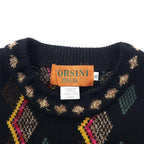 CORSINI ITALIA 90's Allover Design Knit Sweater 3L Black Wool Big Size Made in Japan