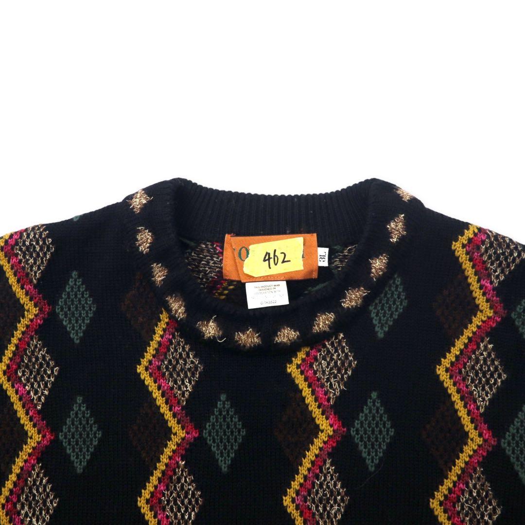 CORSINI ITALIA 90's Allover Design Knit Sweater 3L Black Wool Big Size Made in Japan