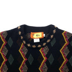 CORSINI ITALIA 90's Allover Design Knit Sweater 3L Black Wool Big Size Made in Japan