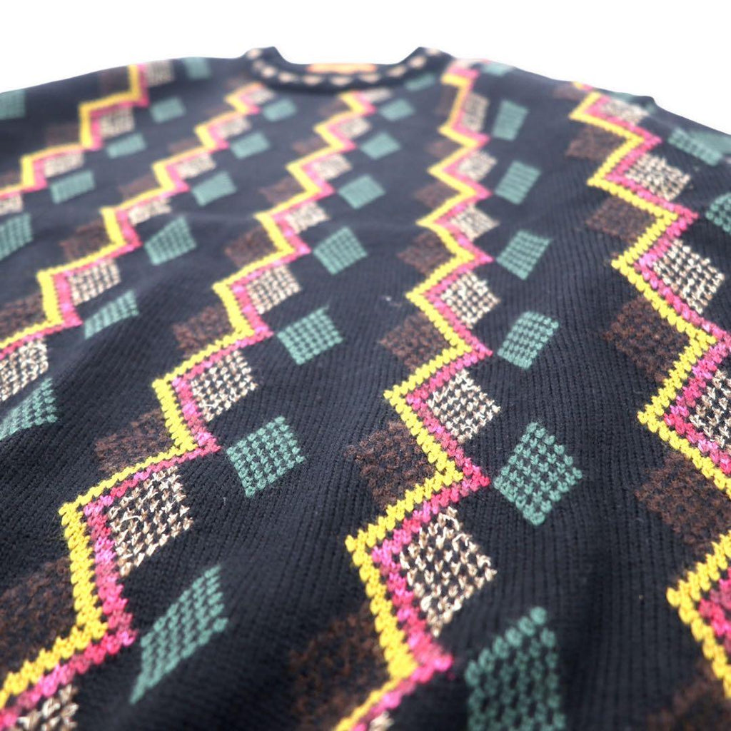 CORSINI ITALIA 90's Allover Design Knit Sweater 3L Black Wool Big Size Made in Japan