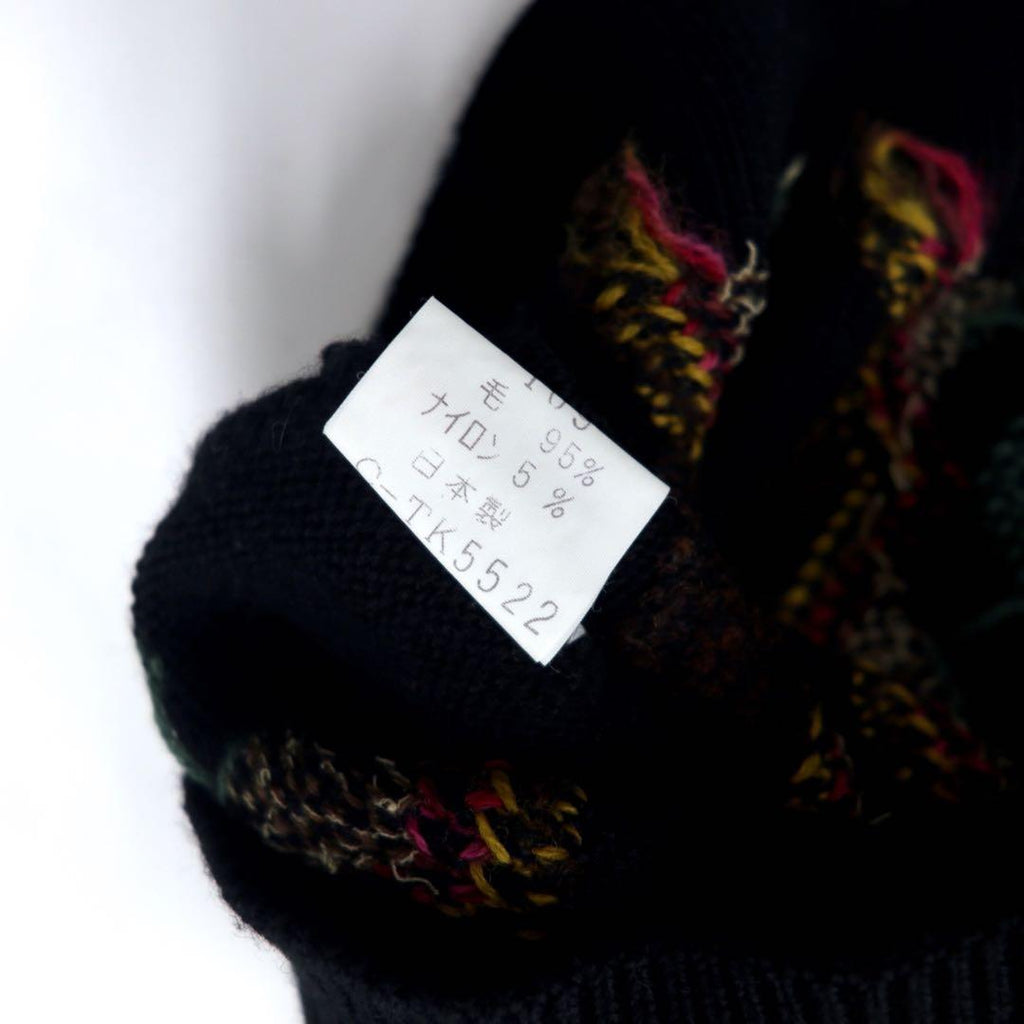 CORSINI ITALIA 90's Allover Design Knit Sweater 3L Black Wool Big Size Made in Japan