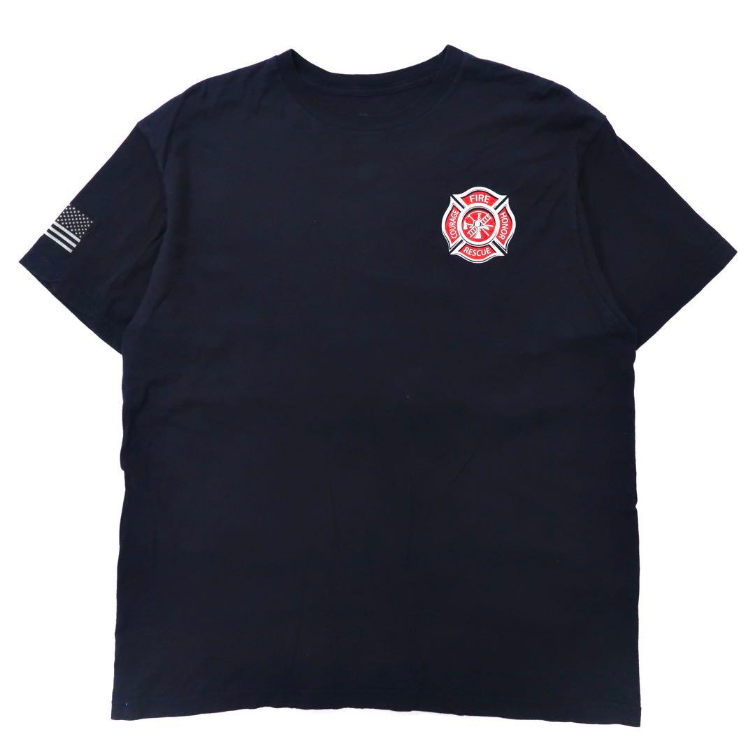 ann aranr Printed T-Shirt XL Navy Cotton Stars and Stripes Fire &amp; Rescue Maltese Cross Firefighter Fire Courage Honor Made in Mexico
